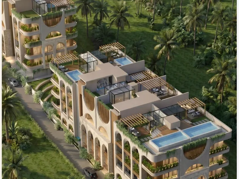 Artist’s impression of Aavana at Siolim, North Goa, seen from the air in morning light