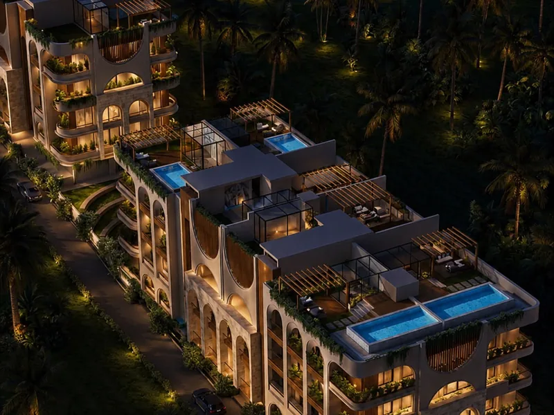 Artist’s impression of Aavana at Siolim, North Goa, seen from the air at night