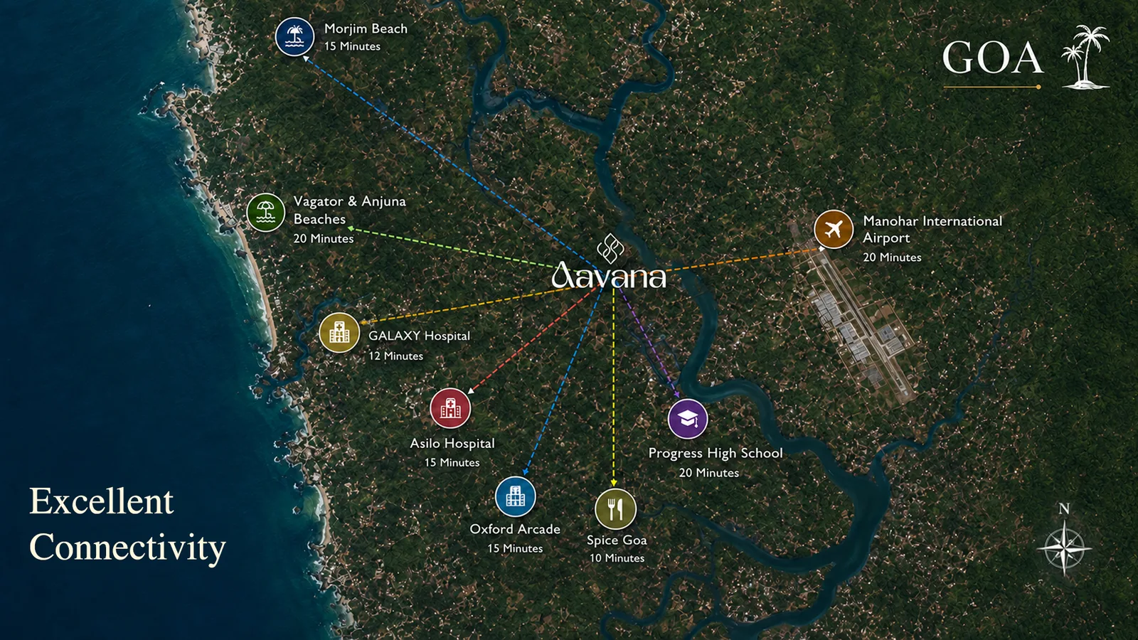 Indicative connectivity map showing Aavana in relation to Siolim and North Goa