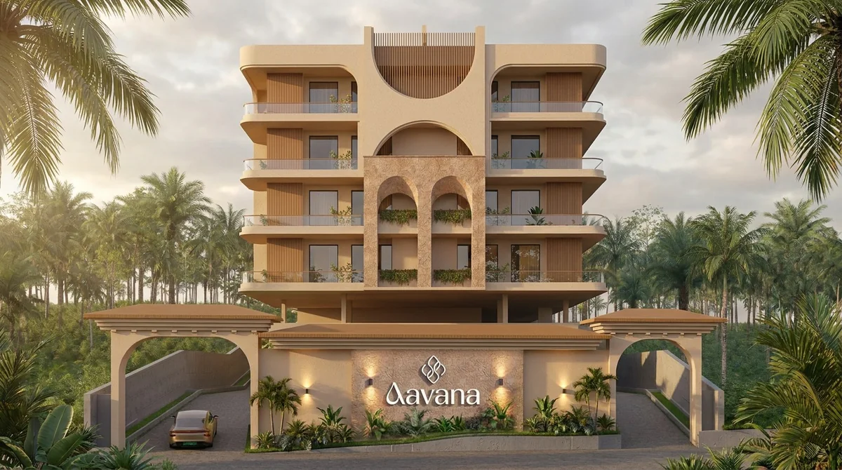 Artist’s impression of the Aavana entrance and building elevation at Siolim, North Goa