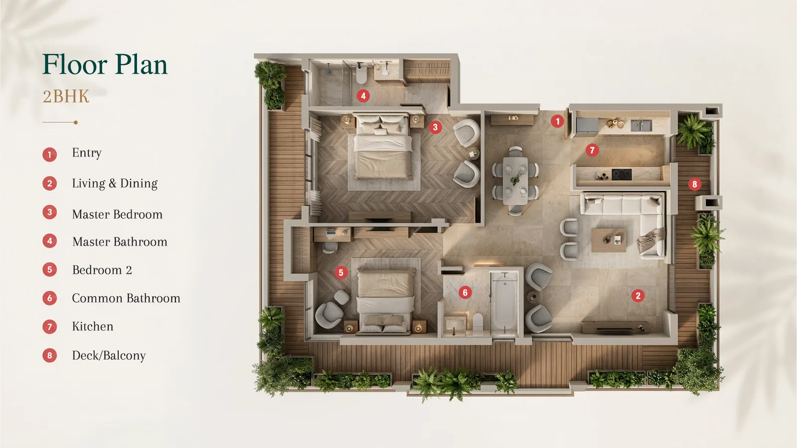 Indicative floor plan of a 2 BHK residence at Aavana