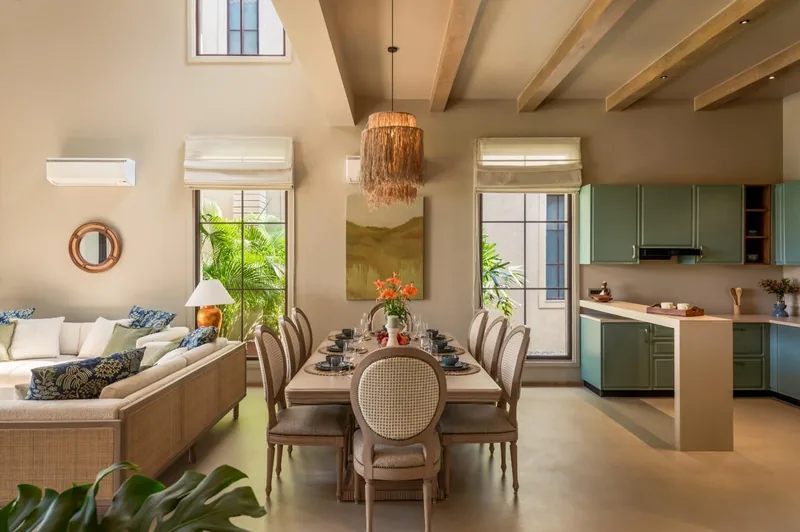 Dining room and kitchen. Banyan Bliss, Guirim.